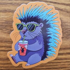 Dutch Bros Cool Porcupine Sticker with Sunglasses - Orange and Blue
